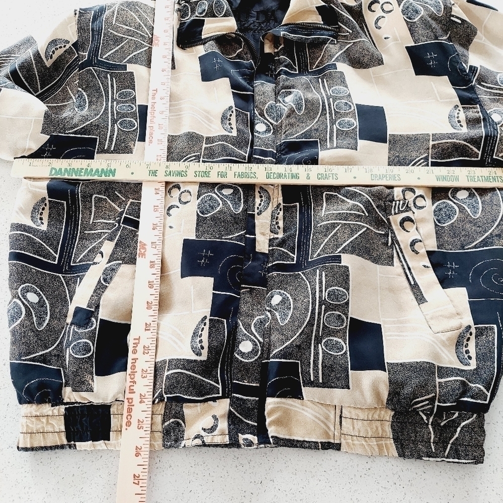 Vintage Fuda International Woman's Large Silk Bomber Jacket Geometric Black 90s - Picture 7 of 13